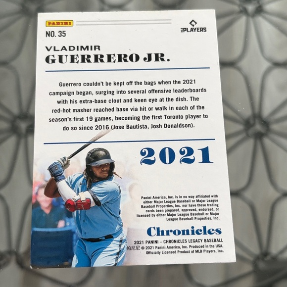 Vladimir Guerrero Jr 2021 Panini Toronto Blue Jays Baseball Card - Picture 3 of 3